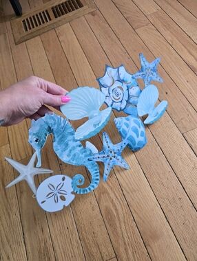 Blue Coastal Seahorse & Shell Wall Art Metal